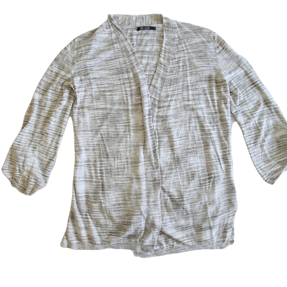 NIC + ZOE GRAY HEATHERED LINEN BLEND CARDIGAN - SMALL